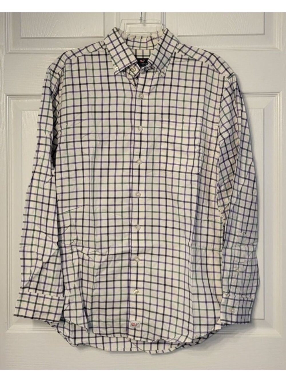 Vineyard Vines Purple/Green Plaid Long Sleeve Cotton Murray Shirt Small